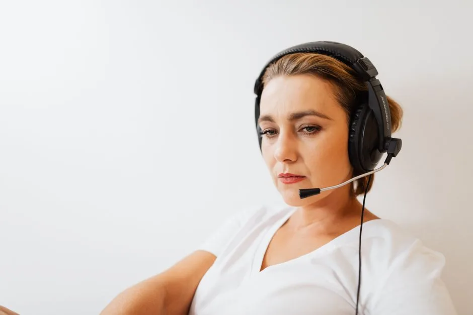 Customer service representative wearing a headset